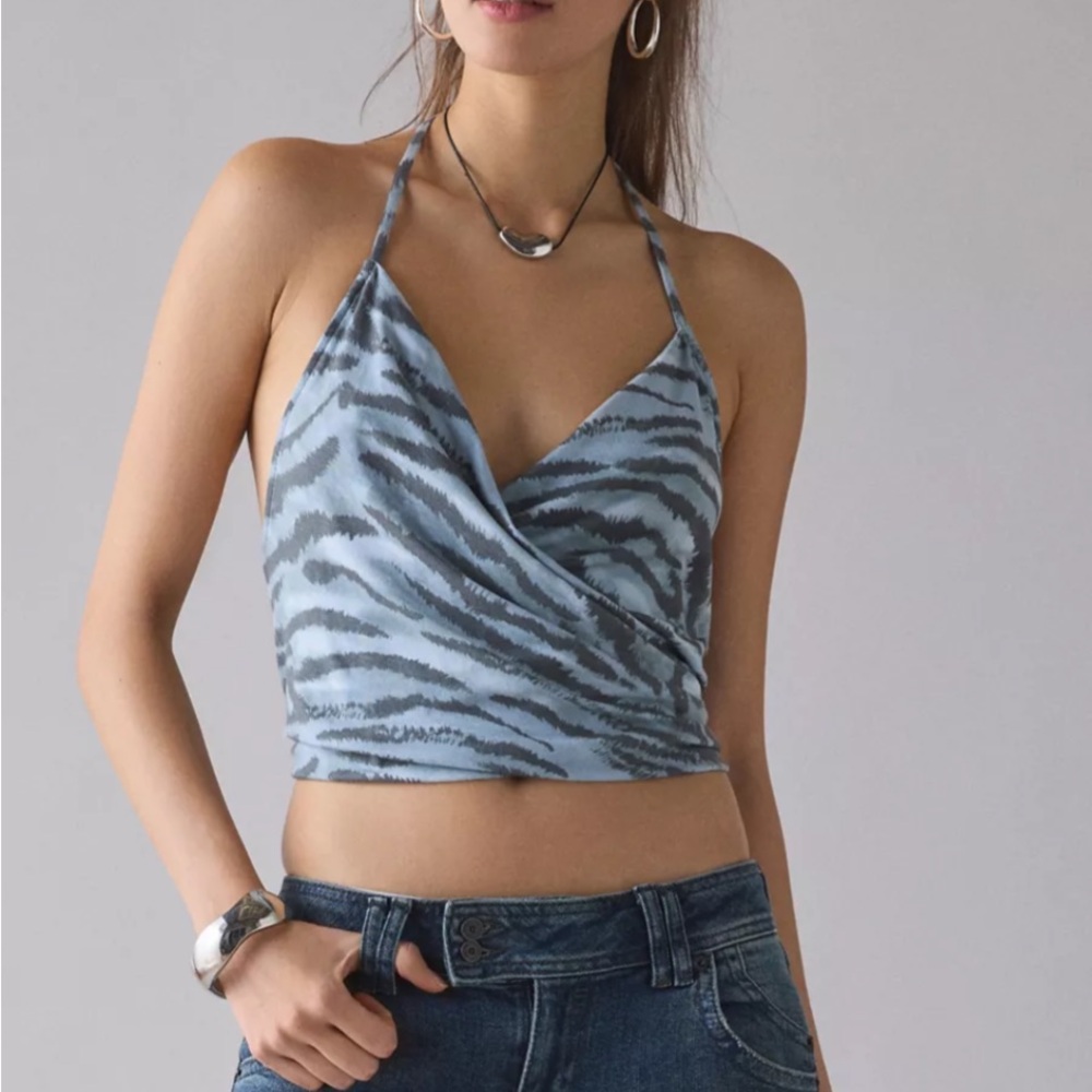 Urban Outfitters Charlie Draped Jersey Knit Surplice Halter Top